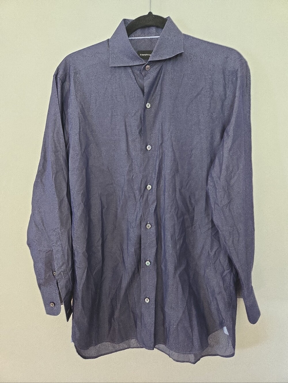 Ermenegilzo Zegna Men's Cotton Button Down Shirt Blue Gray S